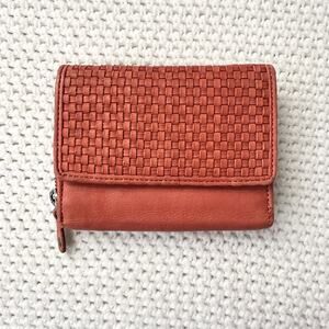 Harbour 2nd Woven Lou Leather Flap Over Trifold Wallet Orange Tan NWOT